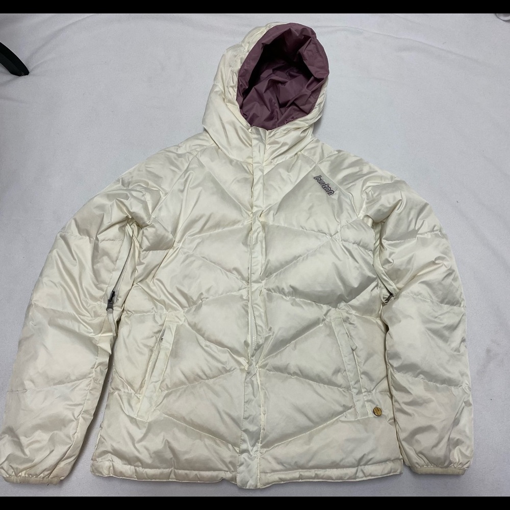 Burton Women's Cream Ski Jacket with Purple Hood Lining